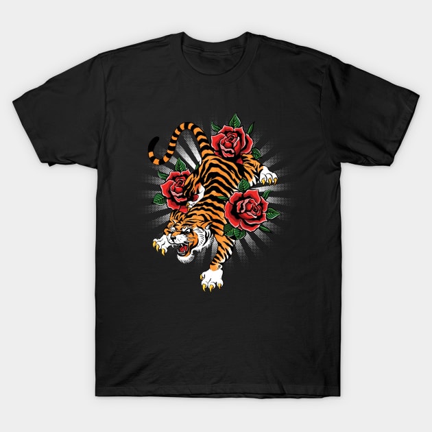 Vintage Tiger Tattoo Flash T-Shirt by Black Tee Inc